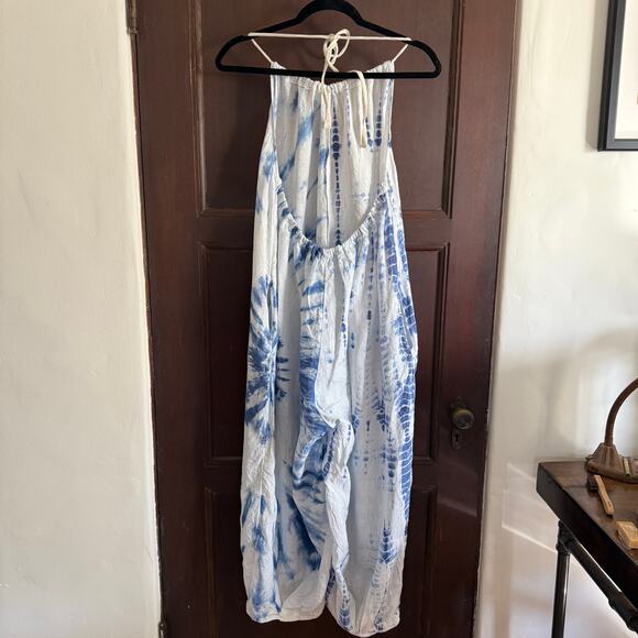 FREE PEOPLE Moody Blues Blue and White Tie Dye Balloon Leg Jumpsuit extra Small - Picture 6 of 9